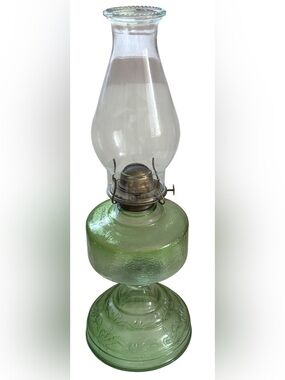 VINTAGE EAGLE GREEN GLASS OIL LAMP LANTERN